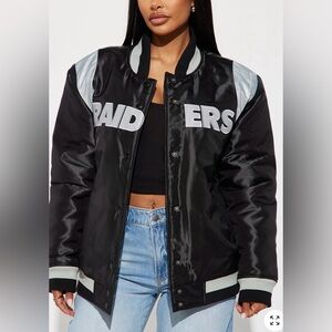 Raiders Black and Silver Bomber Jacket - Women's